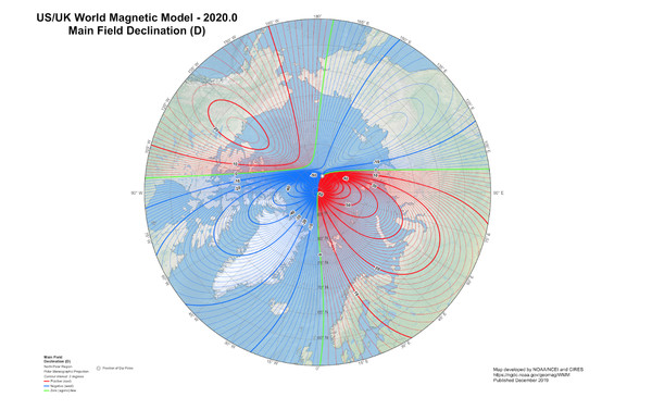 Магнитный северный полюс перемещается с рекордной скоростью