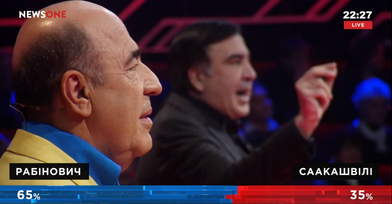 В ходе спарринга на премьере шоу «Украинский формат» Рабинович отправил Саакашвили в «нокаут»