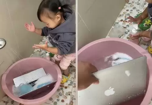 Донька вирішила допомогти татові та помила його ноутбук водою з милом (ФОТО)