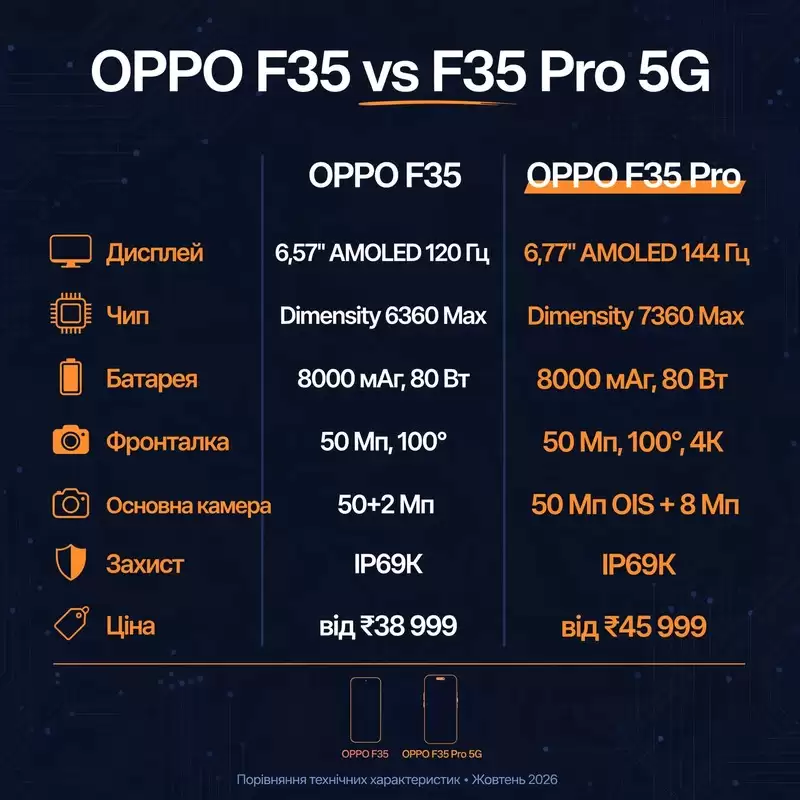 OPPO F35 vs F35 Pro - порівняння характеристик